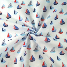 Sailor Rob's Sailing Boat Race Sea Ocean Waves Polycotton Fabric Sky Blue