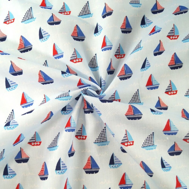 Sailor Rob's Sailing Boat Race Sea Ocean Waves Polycotton Fabric