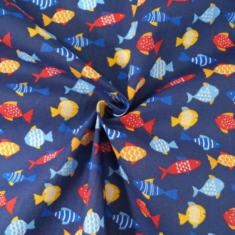 Finding Freedom Fishes Aquatic Sealife Polycotton Fabric