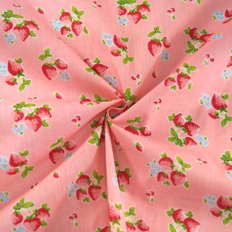 Hand Picked Strawberries Fruit Mini Flowers Polycotton Fabric