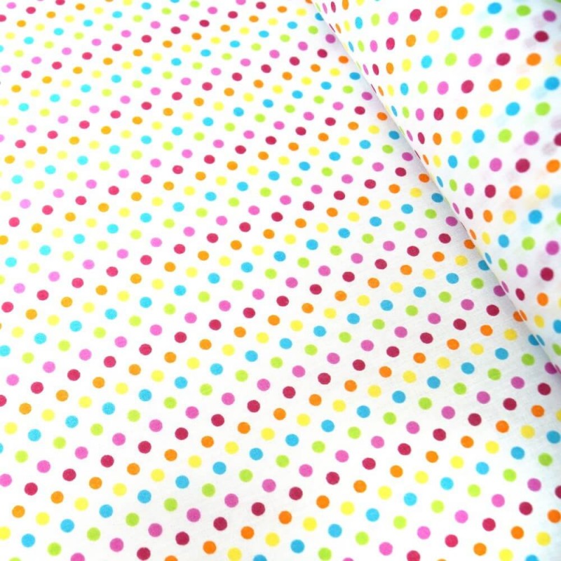 Polycotton Fabric 5mm Polka Dots Rainbow Coloured Sensational Spots