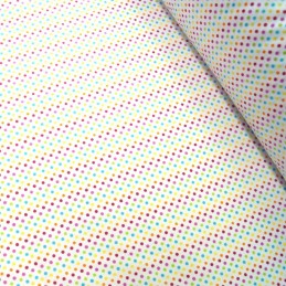 Polycotton Fabric 2mm Polka Dots Rainbow Coloured Sensational Spots Pink/ Turquoise
