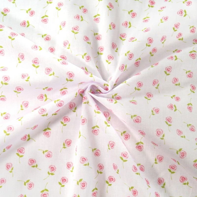 Polycotton Fabric Single Rose Floating Floral Flowers