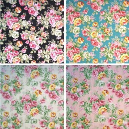 Polycotton Fabric Pink Roses Bunches Floral Flowers Rose