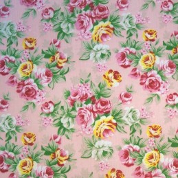 Pink Polycotton Fabric Pink Roses Bunches Floral Flowers Rose