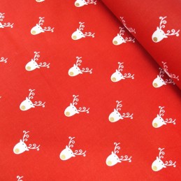100% Cotton Fabric Lifestyle Christmas Reindeer Faces Glitter Noses Red