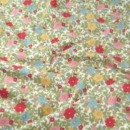 Red 100% Cotton Poplin Fabric Rose & Hubble Colourful Flower Heads Floral