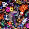 100% Cotton Fabric Masquerade Mask Masked Ball Carnival Feathers 135cm Wide
