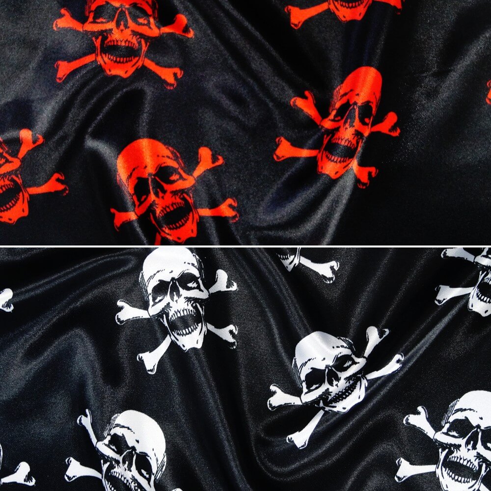 Polyester Satin Fabric Halloween Skulls & Crossbones Pirate Fancy Dress Red