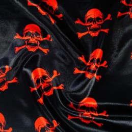 Polyester Satin Fabric Halloween Skulls & Crossbones Pirate Fancy Dress Red