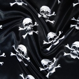 Polyester Satin Fabric Halloween Skulls & Crossbones Pirate Fancy Dress Silver