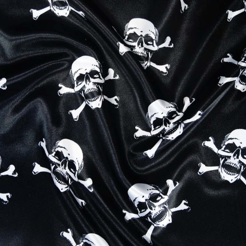 Polyester Satin Fabric Halloween Skulls & Crossbones Pirate Fancy Dress