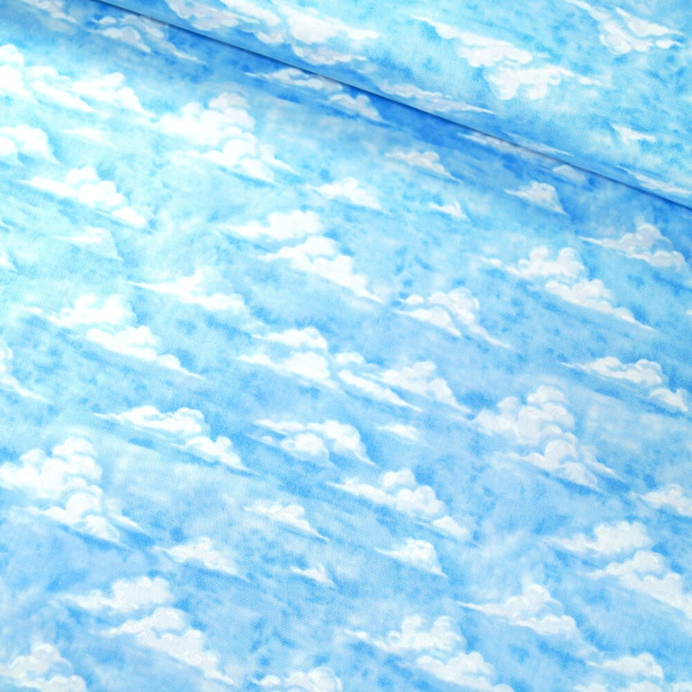 100% Cotton Fabric By Nutex Sky Clouds On Light Blue