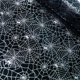 100% Polyester Fabric Metallic Foil Silver Spider Web Halloween Satin 150cm Wide