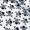 100% Polyester Satin Fabric Foil Skulls & Crossbones Halloween 150cm Wide