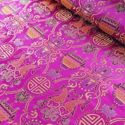 Brocade Chinese Traditional Style Embroidered Silky Satin Fabric Cerise