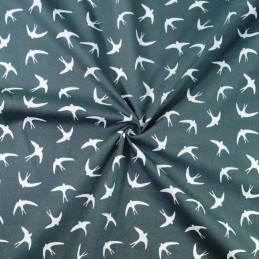 100% Cotton Poplin Fabric Rose & Hubble Swallows Birds Flying Silver