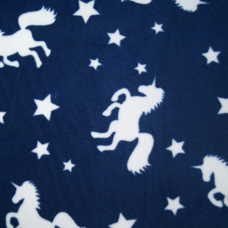 Navy Unicorn Silhouettes & Stars Print Polar Fleece Anti Pil Fabric
