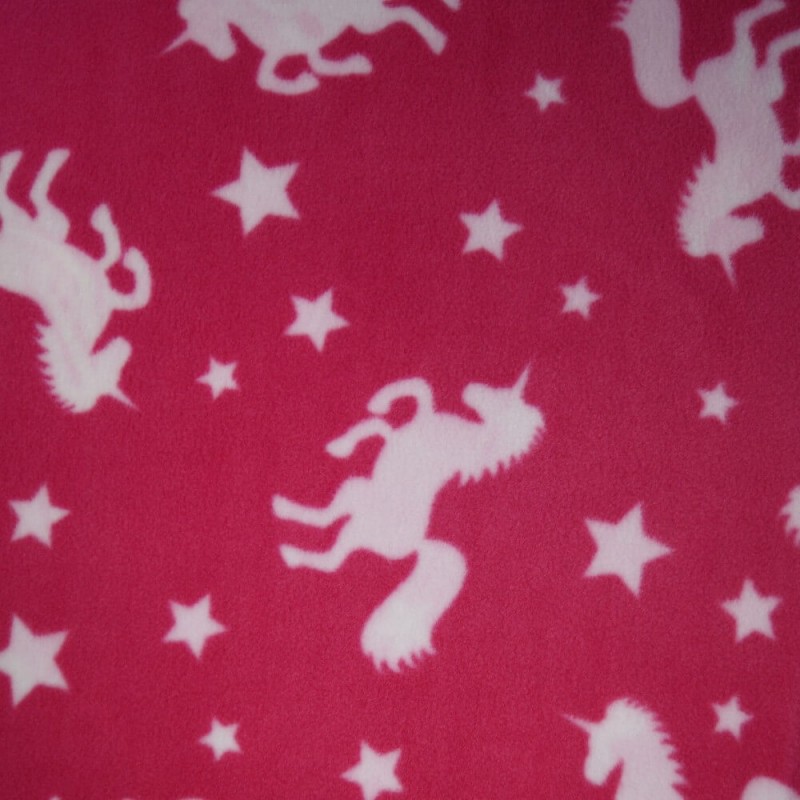White Unicorn Silhouettes & Stars Print Polar Fleece Anti Pil Fabric
