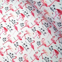 100% Cotton Poplin Fabric Rose & Hubble Tropical Flamingos Palm Trees Ivory
