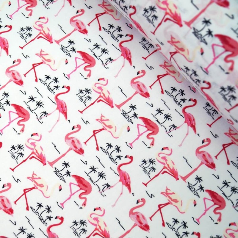 100% Cotton Poplin Fabric Rose & Hubble Tropical Flamingos Palm Trees