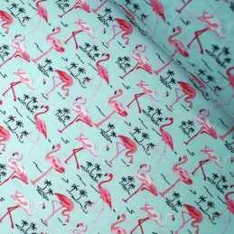 100% Cotton Poplin Fabric Rose & Hubble Tropical Flamingos Palm Trees Green