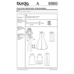 Burda Dress Dolls Clothes Accessories Fabric Sewing Pattern 6960