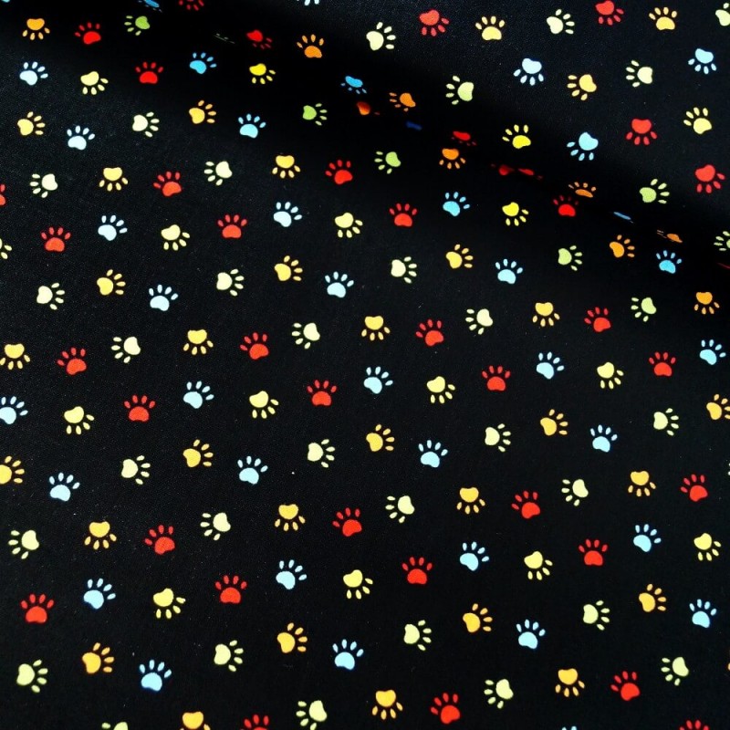 100% Cotton Patchwork Fabric Colourful Pets Dogs Cats Animals Paw Prints
