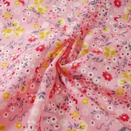 100% Cotton Poplin Fabric Rose & Hubble Colourful Floral Flower Garden Petals Pink