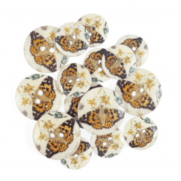 15 x Assorted Butterfly On Leaf Wooden Craft Buttons 18mm - 25mm 