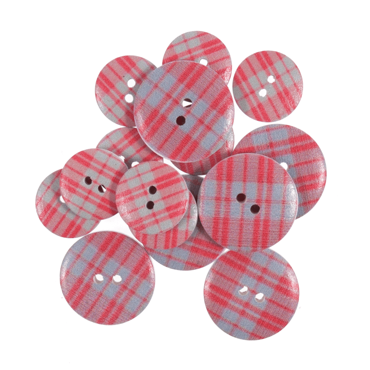15 x Assorted Red Line Stripe Wooden Craft Buttons 18mm - 25mm 