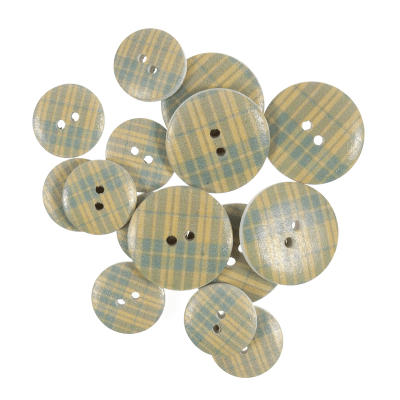 15 x Assorted Yellow  Line Stripe Wooden Craft Buttons 18mm - 25mm 