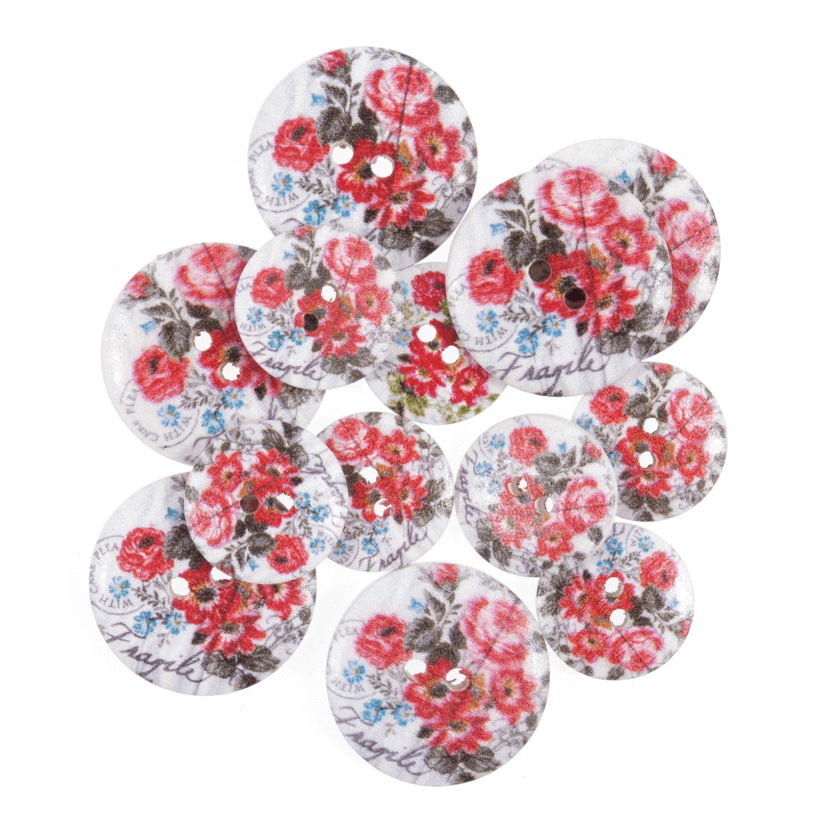 15 x Assorted Lace Rose Wooden Craft Buttons 18mm - 25mm 