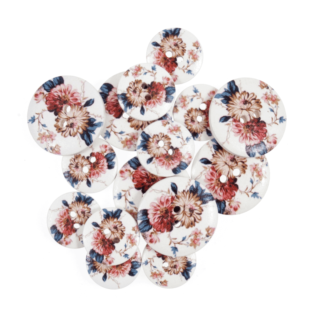 15 x Assorted Rose Flower Bloom Wooden Craft Buttons 18mm - 25mm 