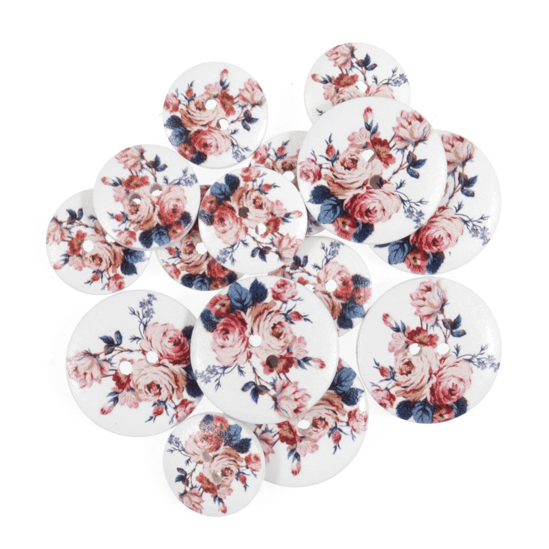 15 x Assorted Rose Bush Vines Wooden Craft Buttons 18mm - 25mm 