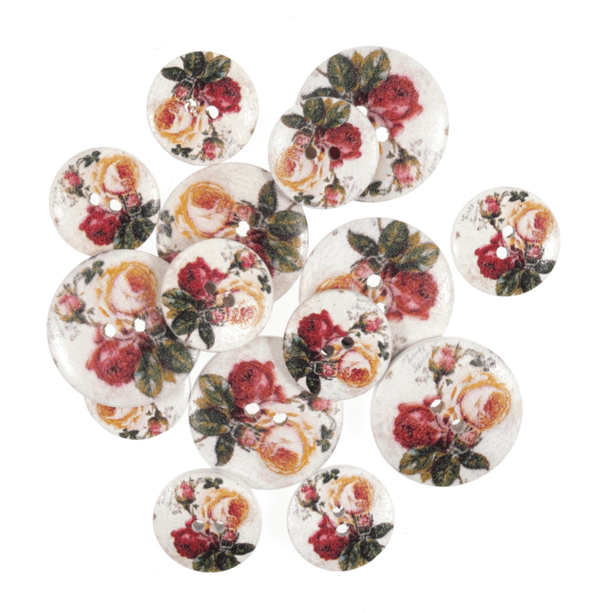 15 x Assorted Violet Peach Rose Wooden Craft Buttons 18mm - 25mm 
