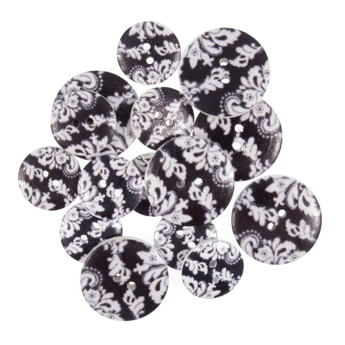 15 x Assorted  Black Floral Paisley Craft Buttons 18mm - 25mm 