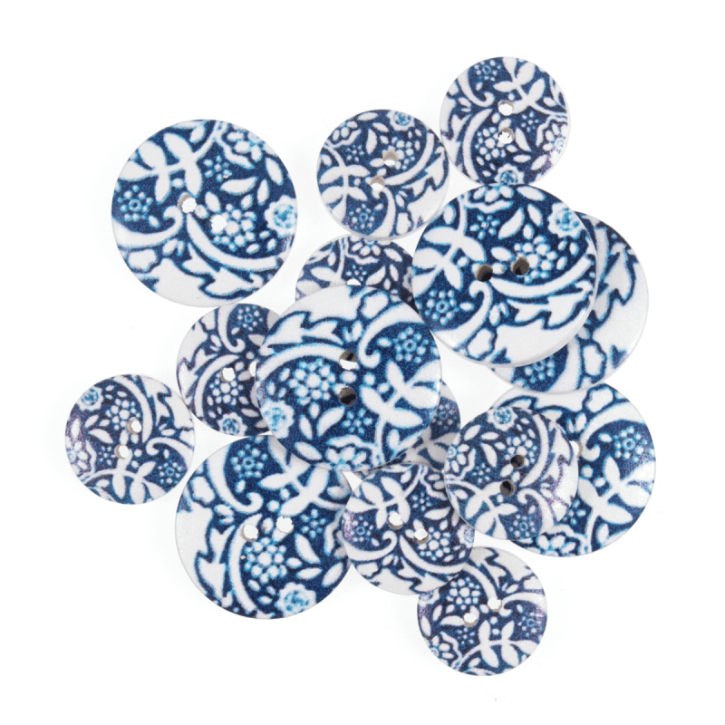 15 x Assorted Royal Floral Toile Craft Buttons 18mm - 25mm 