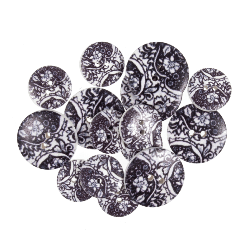 15 x Assorted Negative Paisley Toile Craft Buttons 18mm - 25mm 