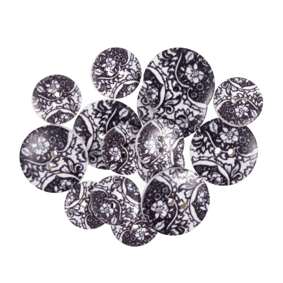 15 x Assorted Negative Paisley Toile Craft Buttons 18mm - 25mm 