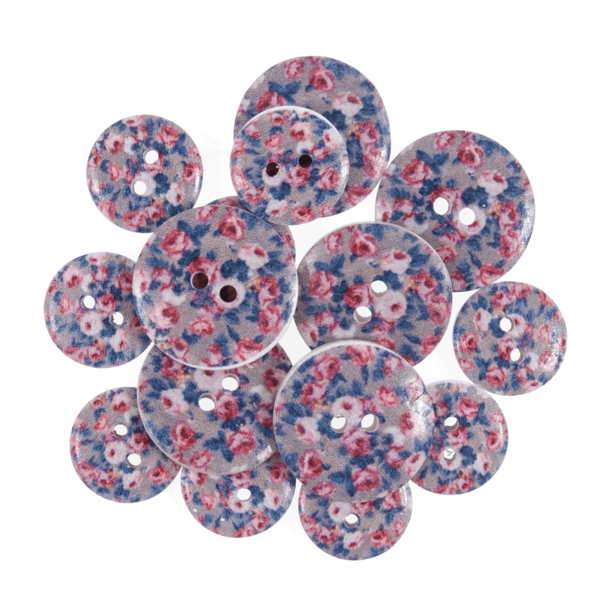15 x Assorted Ditsy Grey Rose Wooden Craft Buttons 18mm - 25mm 