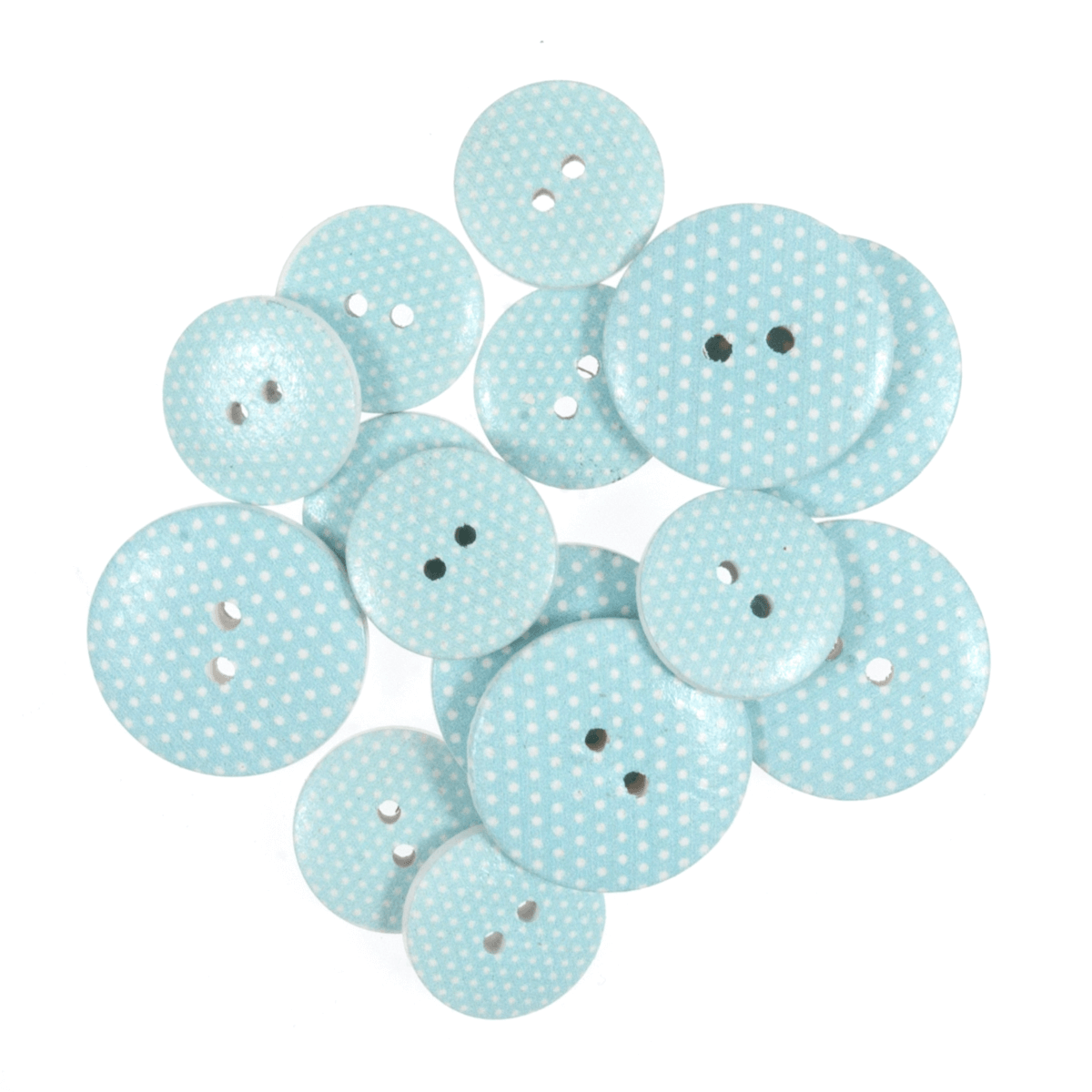15 x Assorted Pale Blue Pin Spot Wooden Craft Buttons 18mm - 25mm 