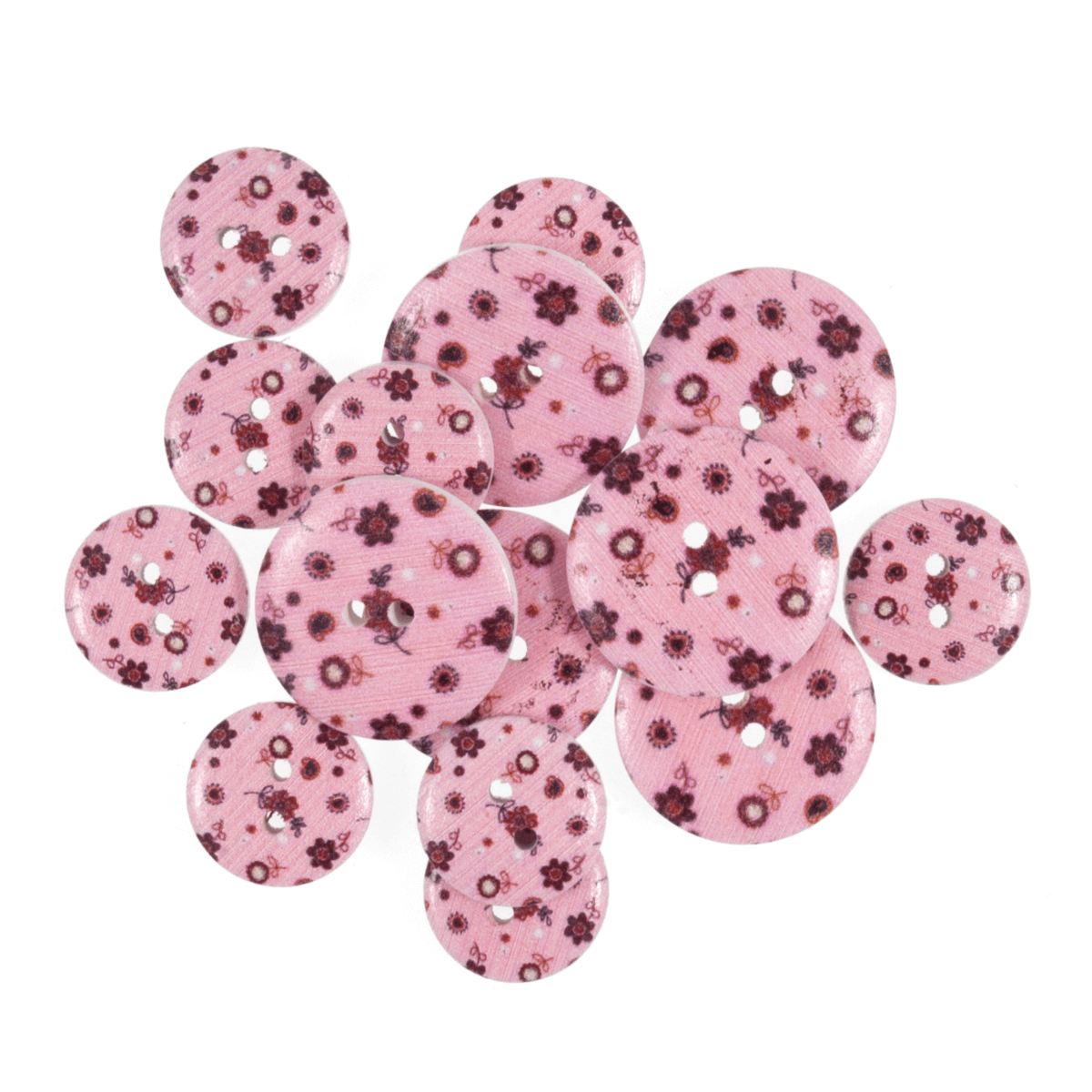15 x Assorted Tiny Ditsy Floral Wooden Craft Buttons 18mm - 25mm 