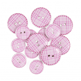 15 x Assorted Pink Tartan Wooden Craft Buttons 18mm - 25mm 