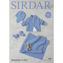 Sirdar Knitting Pattern 4686 Baby Blanket Bootees Jacket Hat Premature Babies
