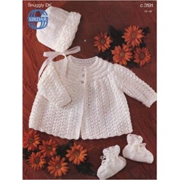 Sirdar Knitting Pattern 3191 Baby Matinee Coat Bonnet Booties