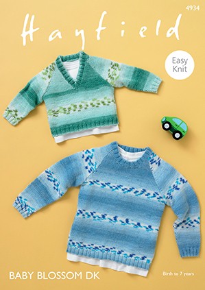 Hayfield Knitting Pattern 4934 Easy Knit V Neck Round Neck Sweater Jumper