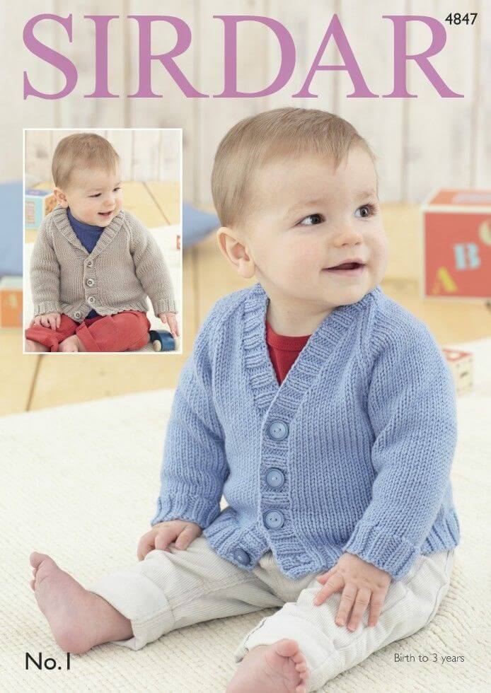 Sirdar Crochet Pattern 4847 Baby Cardigan Shawl Collar V Neck 0-3 Years
