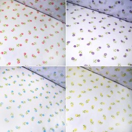 Polycotton Fabric Tulip Roses On White Floral Flowers Garden Summer Meadow