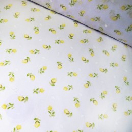 Lemon Yellow Polycotton Fabric Tulip Roses On White Floral Flowers Garden Summer Meadow